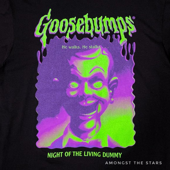 Goosebumps Slappy Night Of The Living Dummy Neon & Black T-Shirt - Picture 2 of 4